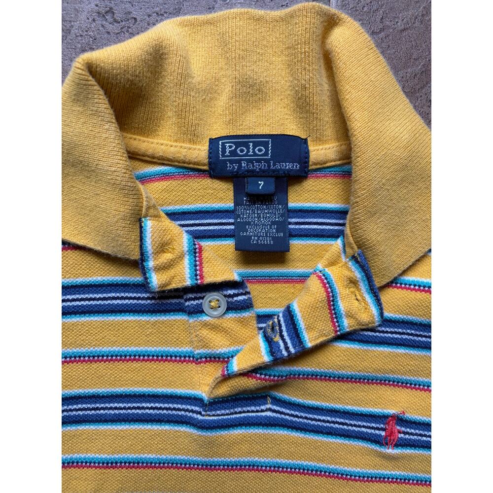 Vintage Polo Ralph Lauren Kids Striped Polo Shirt Yellow Blue Size 7 - Picture 2 of 4